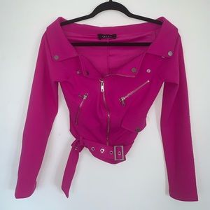 Fuchsia cropped biker jacket